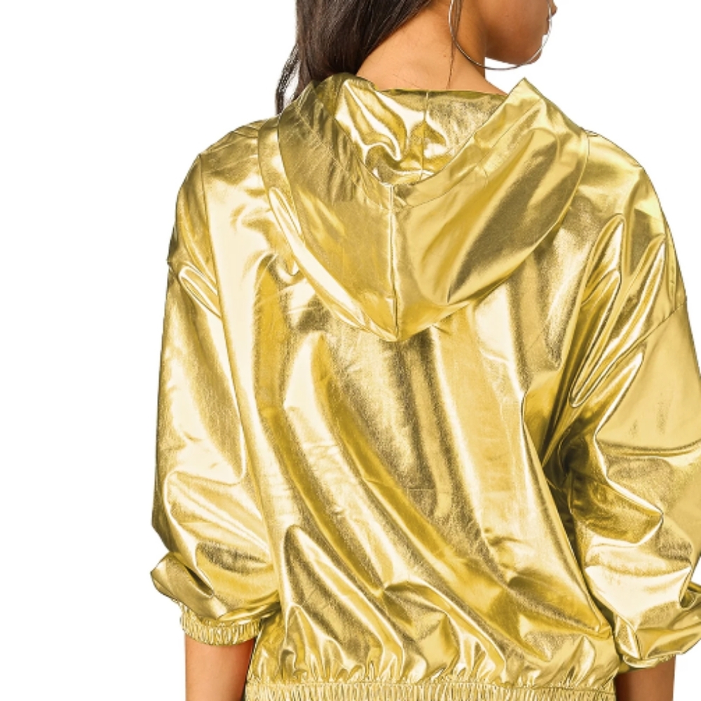 Holographic Party Shiny Lightweight Zipper Hooded Metallic Jacket - Picture 8 of 10